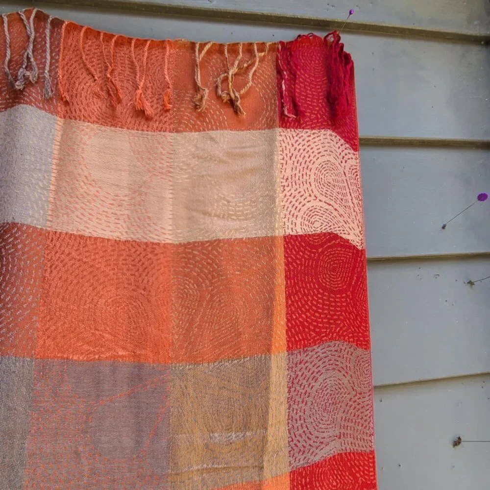 Color Block Pashmina Red, Gold, Taupe, Rust